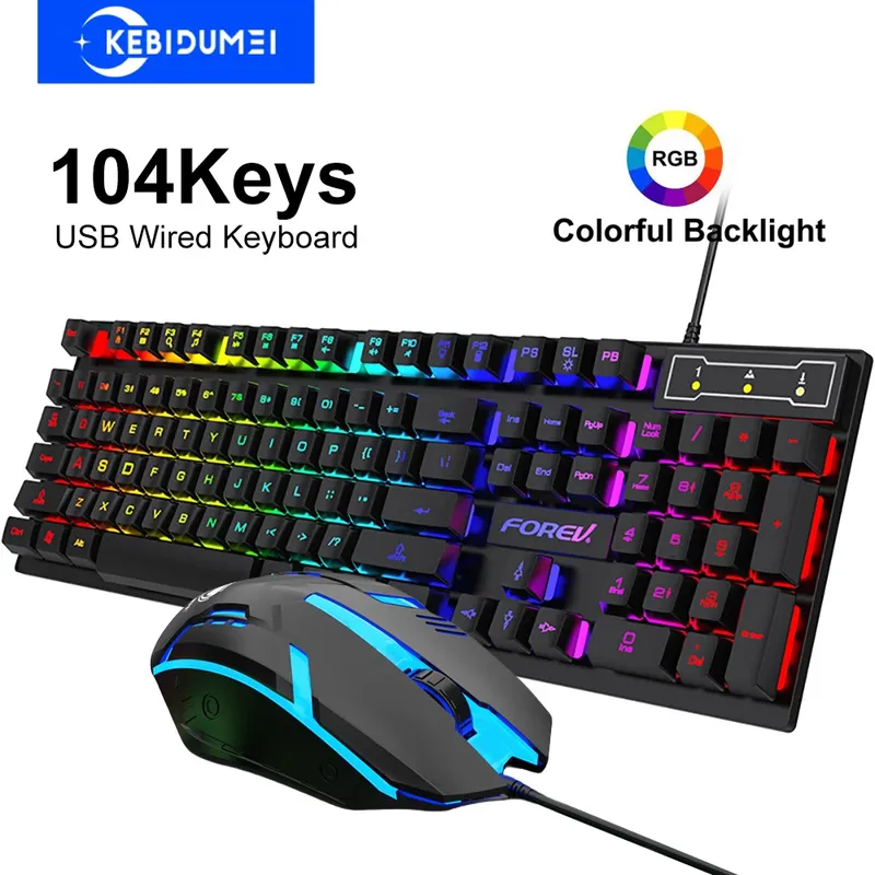 USB-Tastatur mit Kabel, RGB-Farb-Gaming-Tastatur, mechanische Haptik, 104 Tasten, Standardtastatur für Windows-Laptop-Computer
