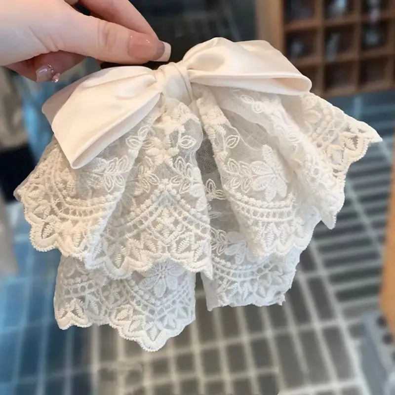1pc Französisch Romantische Spitze Bogen Pferdeschwanz Clip Stilvolle Stil Kleine Grip Clip Haarnadel Haar Zubehör Kopfbedeckungen