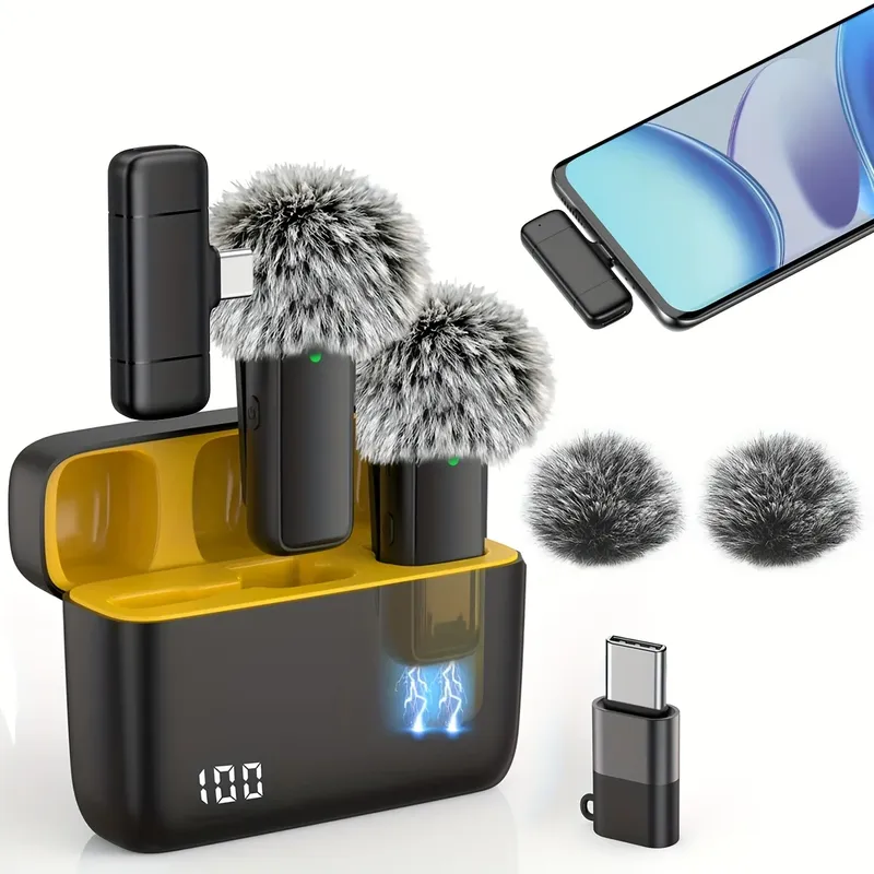 Kabelloses Lavalier-Mikrofon mit Ladeetui, winddichtes Fleece, geeignet für Telefone, Laptops, Geräte mit geräuschunterdrückendem Mikrofon