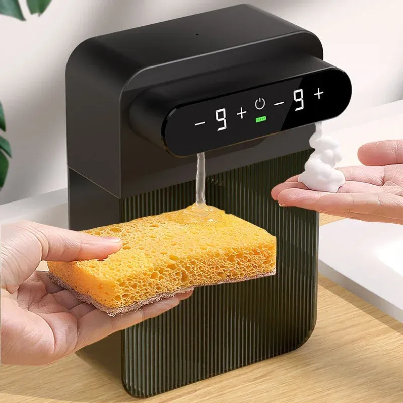 Automatischer Schaumseifenspender, 400 ml + 400 ml, wiederaufladbar über USB, doppelköpfig, berührungslos, wandmontierbar, für mehrere Szenarien
