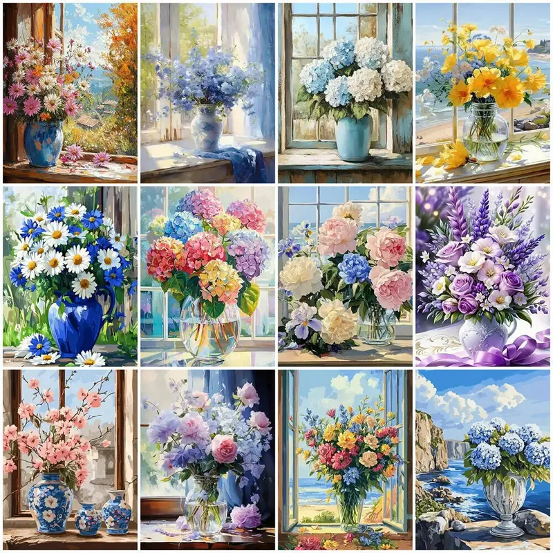 Ölgemälde nach Zahlen, Blume, Pfingstrose, digitales Gemälde, Vase, Blumenstrauß, DIY, Hobby, Erwachsenen-Set, Acrylfarbe auf Leinwand, handgemaltes Geschenk