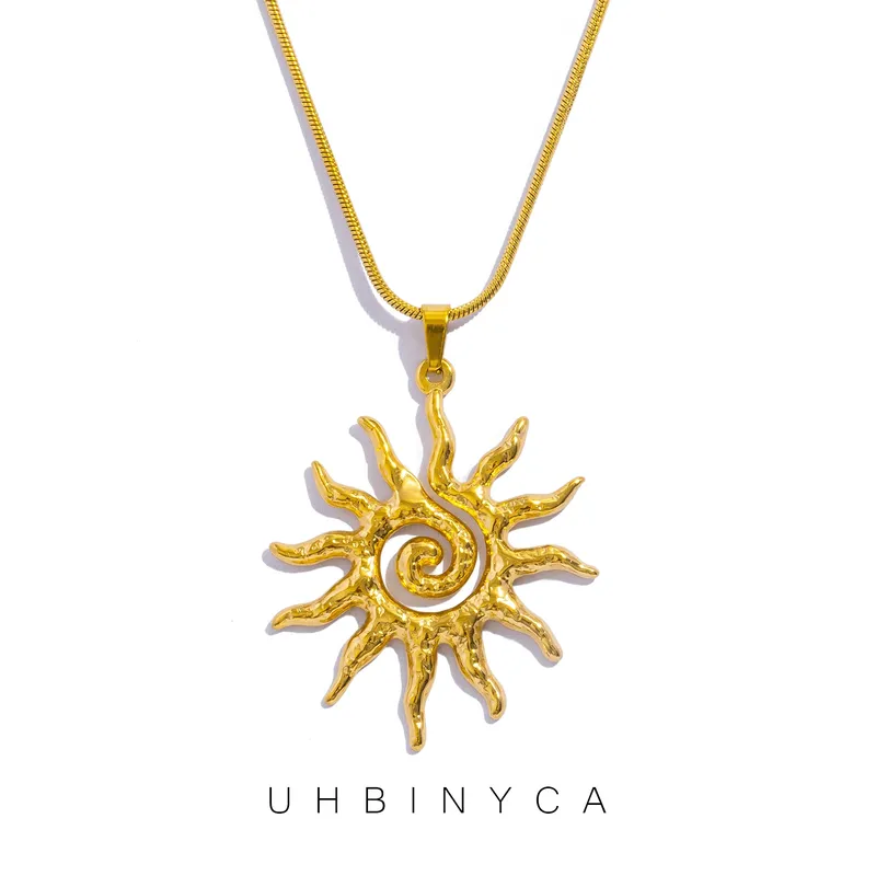 Halskette mit spiralförmigem Sonnenanhänger für Damen – 18 Karat vergoldeter hypoallergener Edelstahl, Schmuck für den täglichen Gebrauch und Boho-Geschenkideen