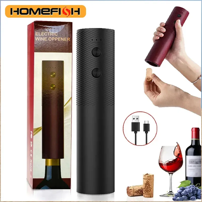 HOMEFISH Elektrischer Weinflaschenöffner Automatischer Rotwein-Korkenzieher Wiederaufladbarer Weinöffner Ein-Klick-Knopf Wein-Zubehör