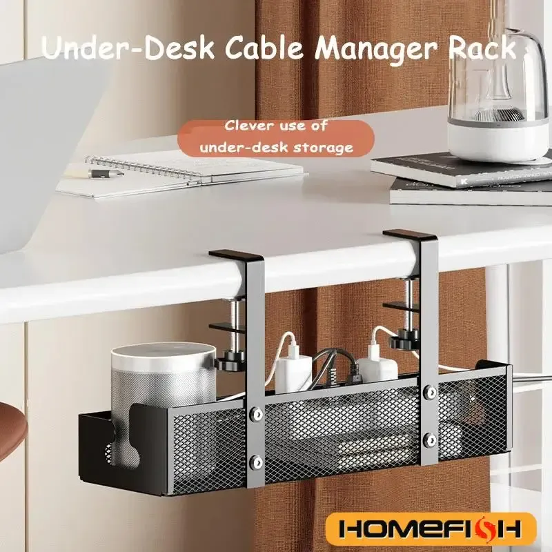 Unter dem Tisch Lagerregal Metall Kabelmanagement Tablett Home Office Schreibtisch Draht Organizer Kein Stanzen Küche Aufbewahrungszubehör