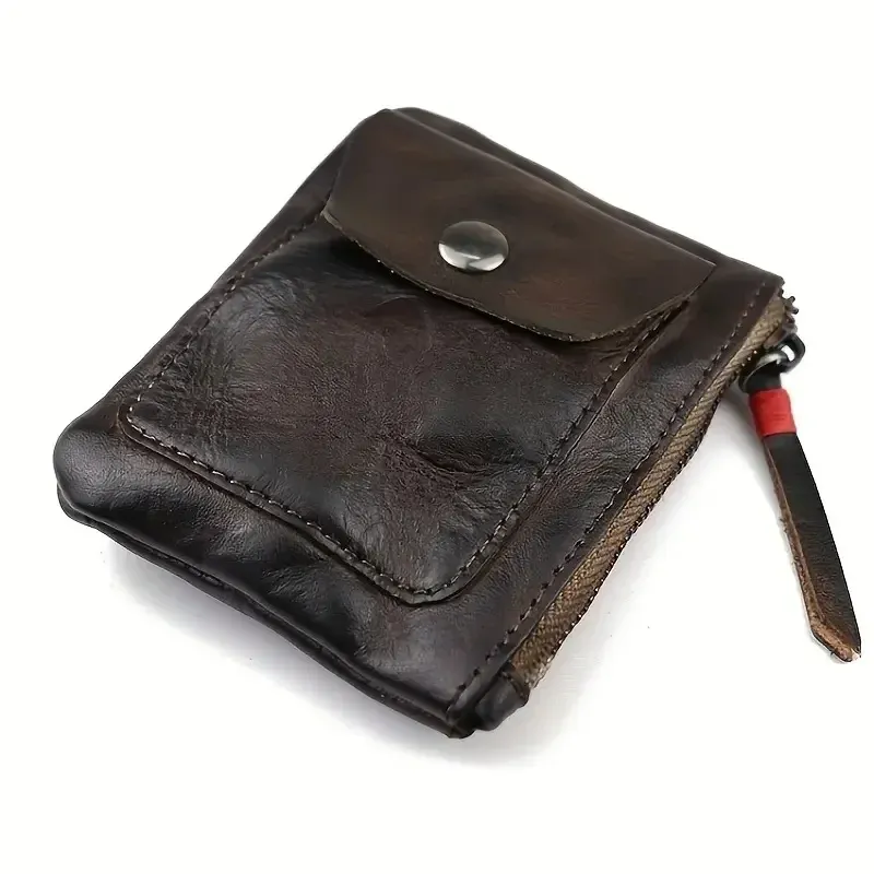 Rindsleder-Geldbörse, Herren-Geldbörse aus Leder, echtes Leder, Herren-Geldbörse, minimalistische Geldbörse, Kreditkartenetui, Ohrhörer-Beutel