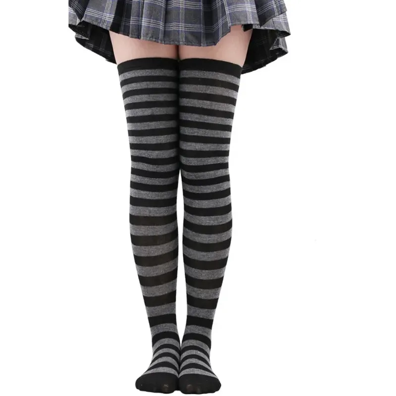 Oberschenkelhohe Strümpfe für Damen, gestreift, für Damen und Mädchen, Schwarz, Weiß, Rosa, lang über dem Knie, Socken, Femboy, Cosplay, Lolita, Harajuku, Y2k
