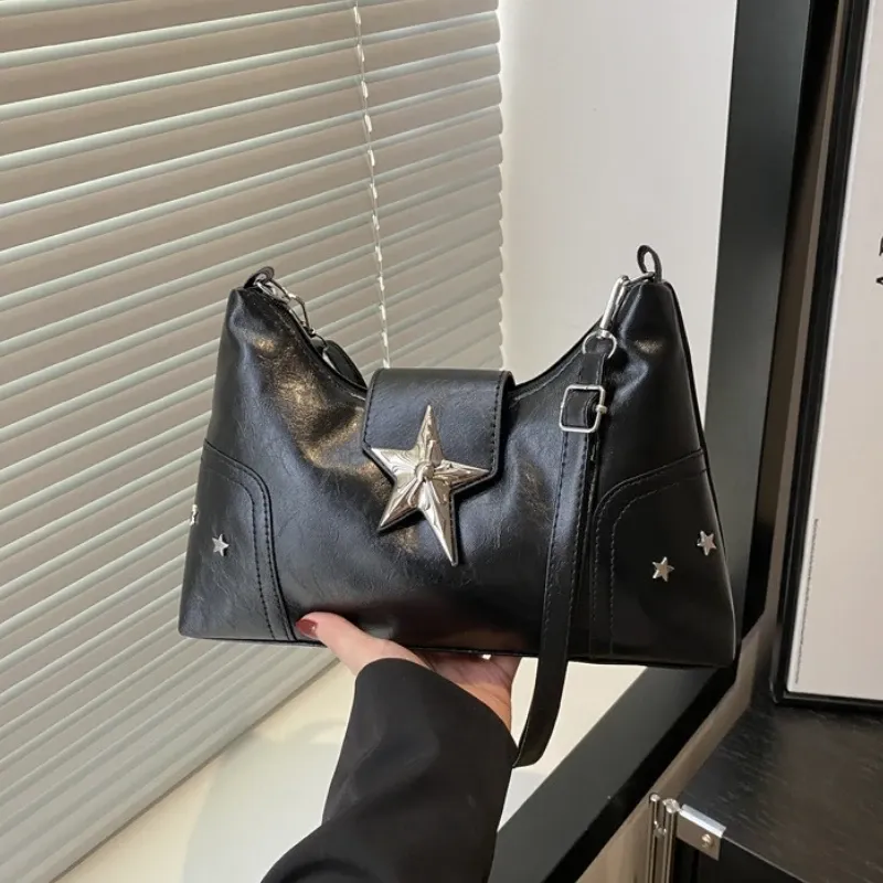 Punk Stil Stern Design Frauen Hobos Schulter Taschen Casual Y2k Coole Heiße Mädchen Pu Umhängetasche Pendler Weibliche Telefon Handtaschen Geldbörse