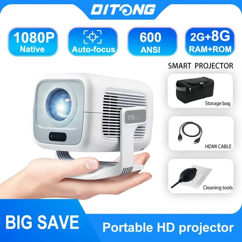 DITONG X3Plus HD-Projektor Native 1080P unterstützt 4K WIFI6 BT5.4 Android Mini Tragbarer Projektor LED-Heimkino-Videoprojektor