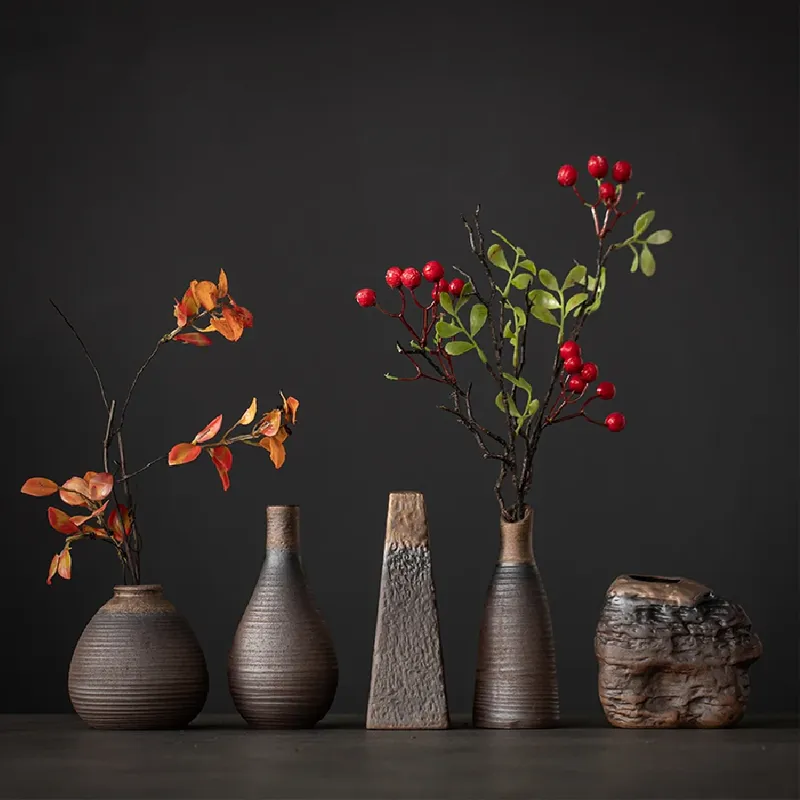 Retro-Mini-Blumenvase aus grober Keramik, kleine Tischvase aus Keramik, Hydrokultur-Ornament-Dekoration für den Innenbereich