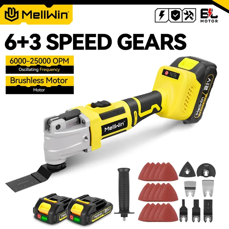 MELLWIN Bürstenloses oszillierendes Multifunktionswerkzeug, elektrische Säge, Polierer, Holzbearbeitung, Schneidwerkzeug für Makita 18 V Akku-Pin