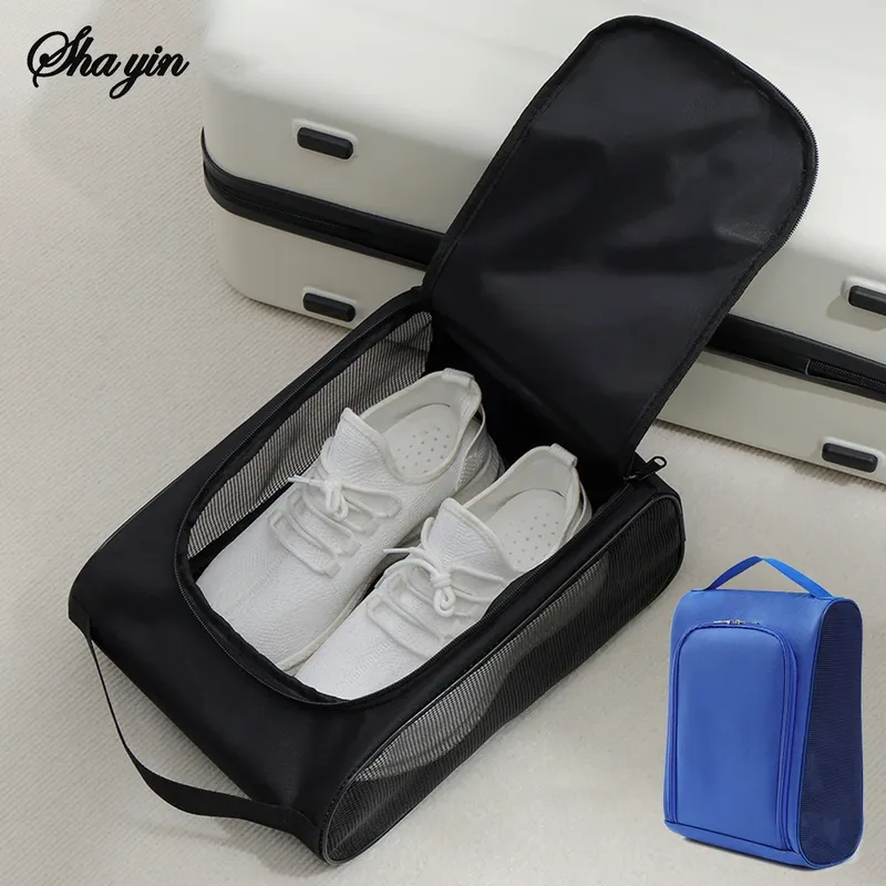 1 x schwarze Oxford-Stoff-Reise-Schuh-Aufbewahrungstasche, Basketball- und Fußball-Schuhtasche, tragbare Business-Reise-Slipper-Tasche