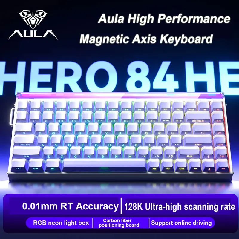 AULA HERO84 HE Magnetschalter Kabelgebundene mechanische Tastatur RGB Musik Rhythmus 8K Rückholfrequenz Tastatur Computerzubehör für Gamer