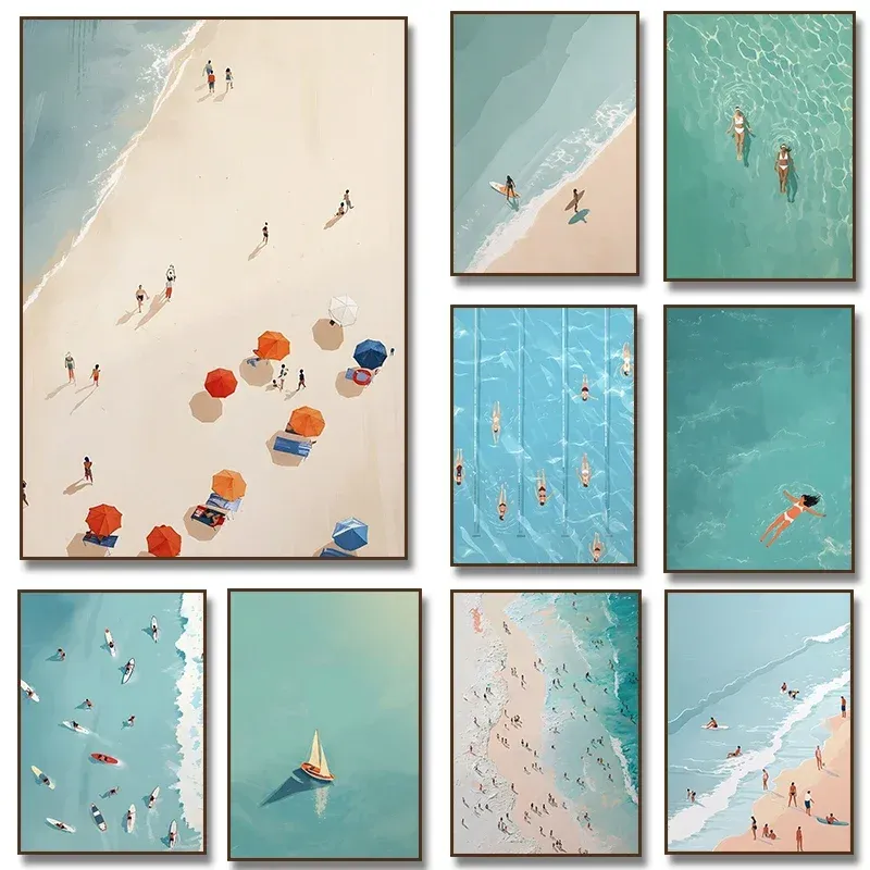 Nordic Sommer Mädchen Schwimmen Pool Party Strand Ozean Boot Wand Kunstdruck Poster Leinwand Malerei Bild Wohnzimmer & Wohnkultur