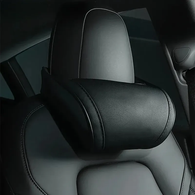 KJOY Sitz Kopfstütze Reise Rest Nackenkissen PU Leder Nackenkissen Memory Foam Kissen Autozubehör verwendet für Tesla Model3/Y/X