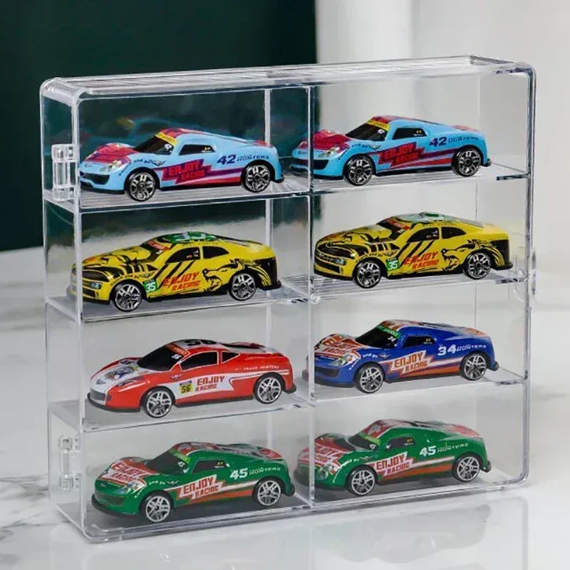 Acryl Auto Display Box 1:64 Für Hot Wheels Auto Modell Spielzeug 8 Grid Schrank Rack Staubdicht Stapelbar Auto Lagerung Boxen transparent
