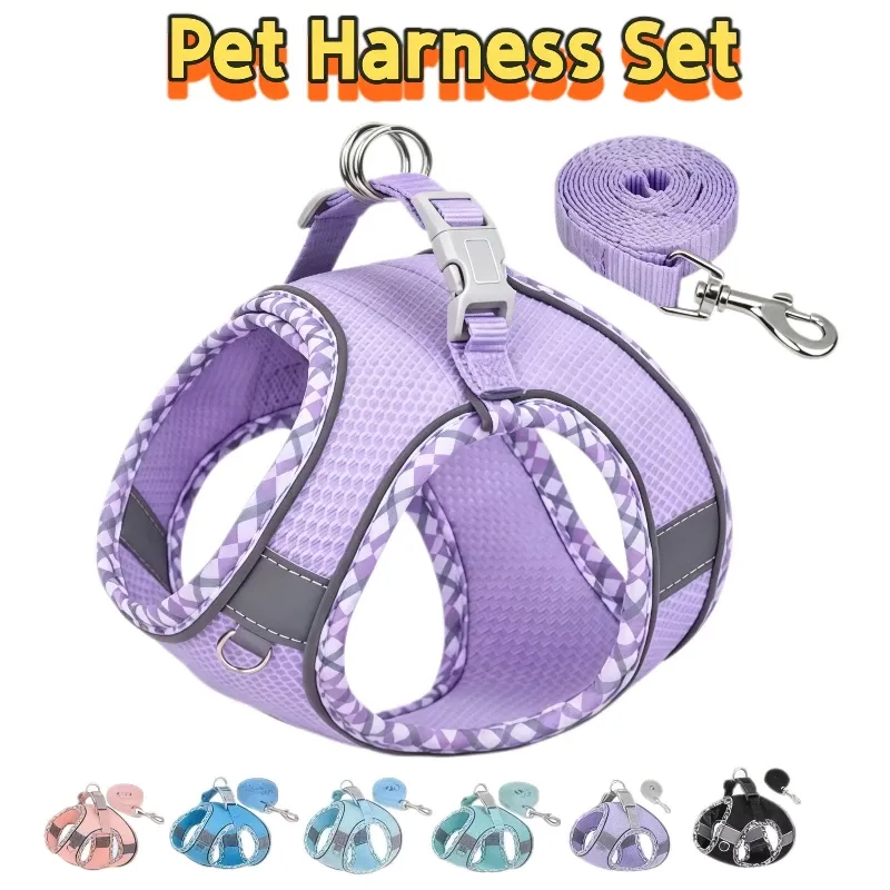 Hundegeschirr und Leine Set für Kleine und Mittlere Hunde Outdoor-Spaziergänge Reflektierendes Verstellbares Katzengeschirr Chihuahua Haustierzubehör