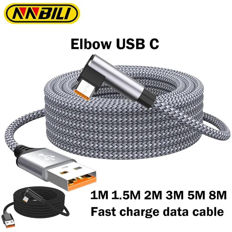 NNBILI 6A Ellenbogen USB Typ C Schnellladung 3m 5m 8m Telefon verlängern Ladekabel für Samsung Huawei Xiaomi Oppo OnePlus VR Kamera