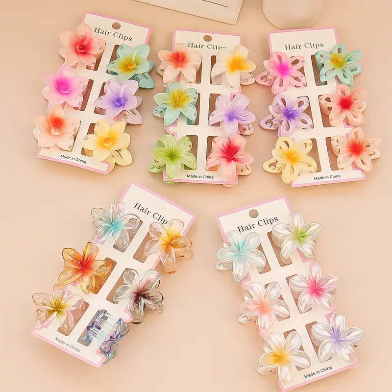 6Pcs Mode Bunte Transparente Blume Kleine Haar Klaue Clips klemme Haarnadel Haarspange Für Dicke Dünne Haar Zubehör Für Frauen