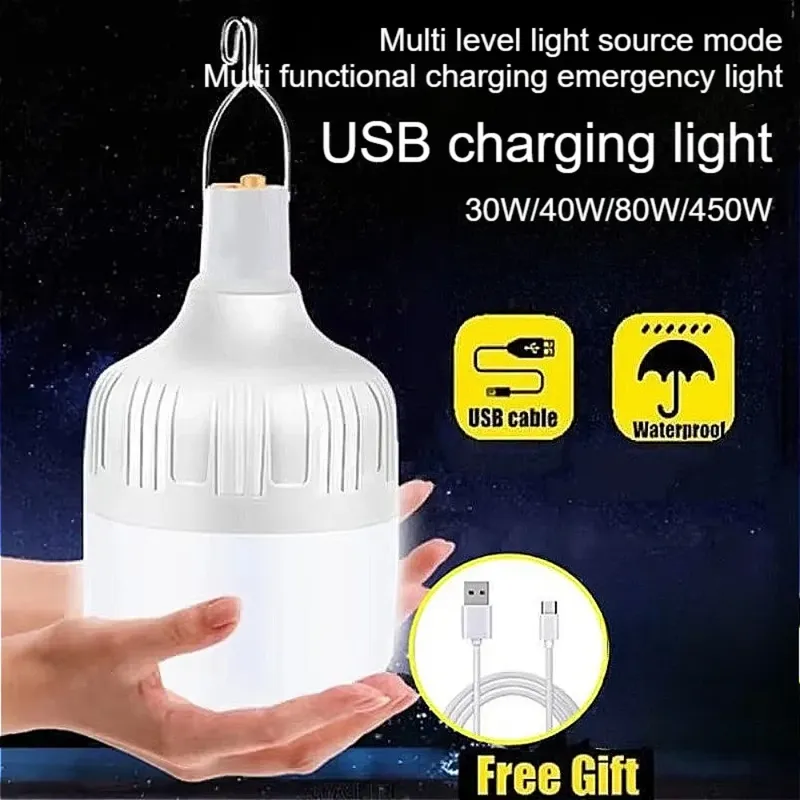 Tragbare Outdoor-BBQ-Campinglampe USB-Aufladbare LED-Notfallbirne mit Haken Hochleistungs-Zeltlaterne Nachtlicht