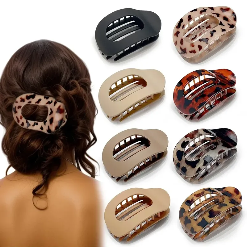 Mode Oval Haar Klaue Clip für Frauen Neue Design Leopard Matte Gebogene Flache Styling Haarspangen Acryl Liegen Haar Zubehör