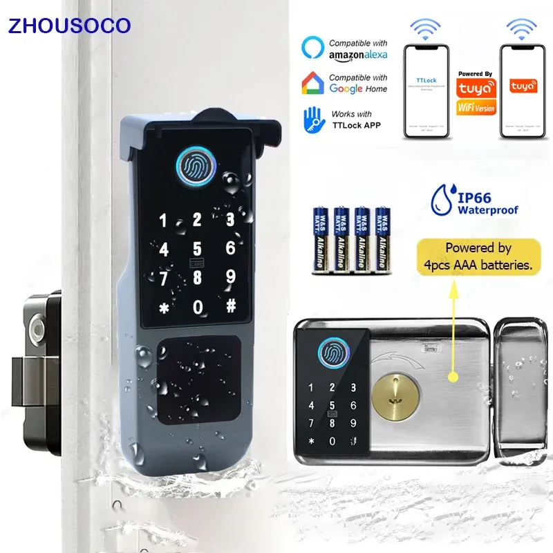 Tuya WIFI Doppel Seite Fingerprint Lock Wasserdichte Outdoor Tor Passcode Rfid Karte Keyless Smart Türschloss