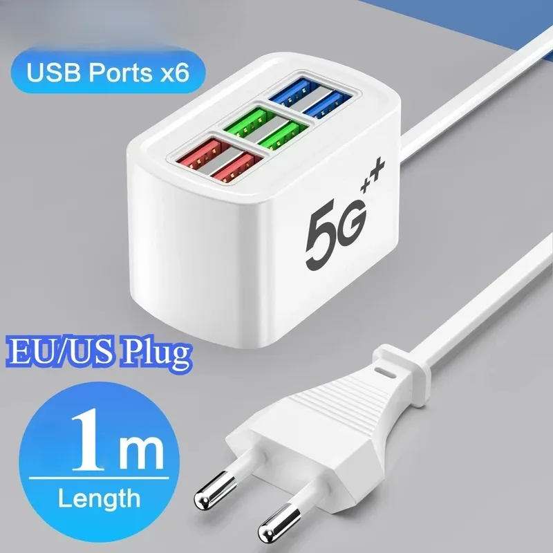 6-Port-Steckdosenleiste mit Multi-USB-Telefonladegerät, Universaladapter, Schnellladestecker, Wandsteckdose, HUB-Splitter