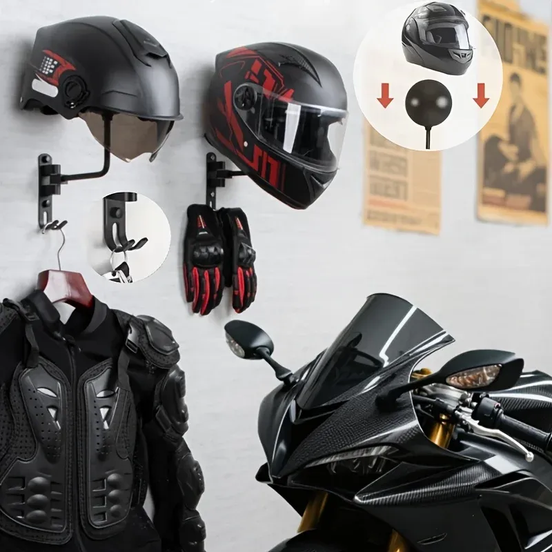 Motorradzubehör Wandmontage Motorradhelmhalter aus Metall mit um 180° drehbarem Haken Metallregal für Weihnachtsgeschenk