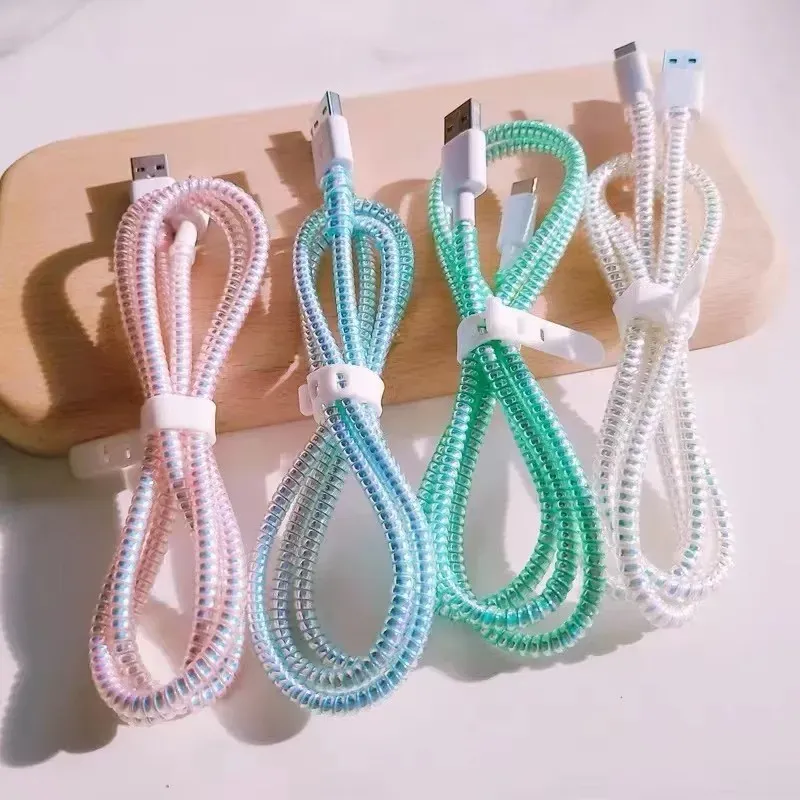 1/2 stücke 1,6 M Laser Kabel Protektoren Spirale Datenkabel Universal Telefon Ladegerät Kabel Saver Hülse für Xiaomi Samsung iPhone