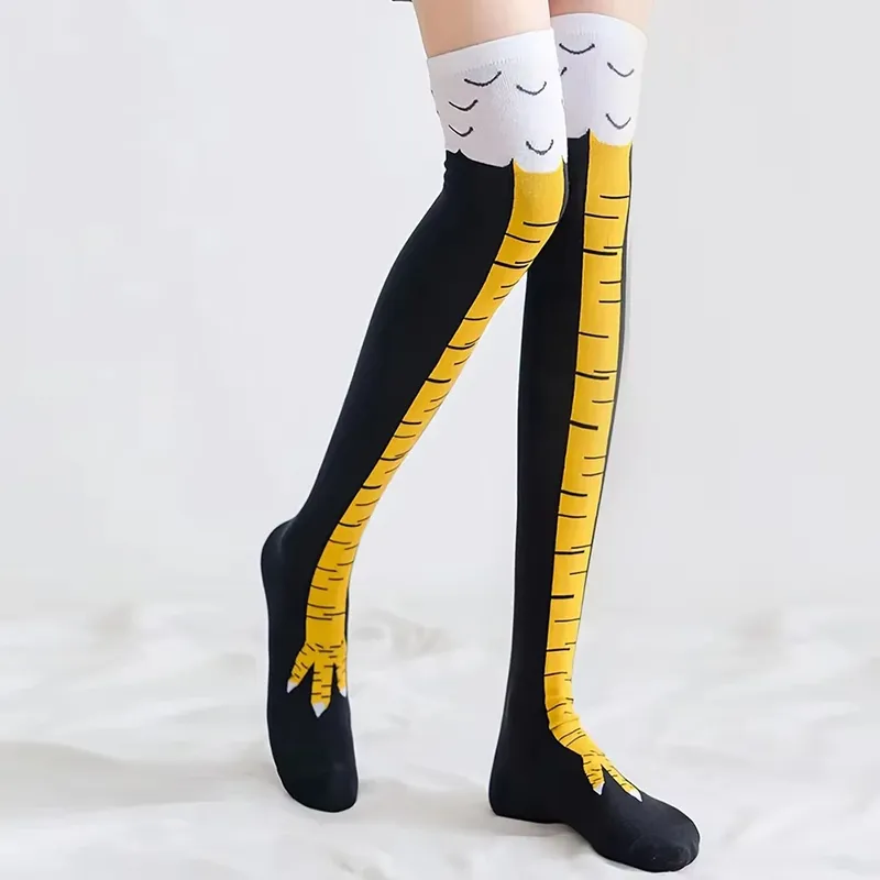 Frauen Oberschenkel Hohe Strümpfe Huhn Füße Drucken Lange Socken Über Knie Socken Lustige Neuheit Socken Cartoon Tier Pfoten Strümpfe