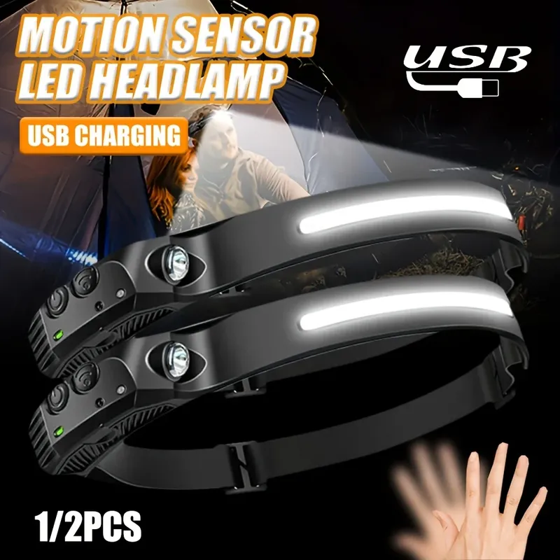USB wiederaufladbare LED Sensor Scheinwerfer COB Scheinwerfer Kopf Taschenlampe Arbeit Licht wasserdichte Scheinwerfer für Angeln Camping Laterne