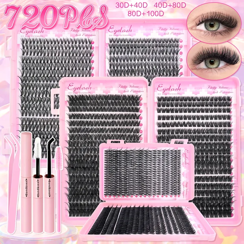 DIY Wimpernverlängerungs-Set, Cluster, individuelles Wimpern-Set, 9–16 mm, mit Bindung und Dichtung, Wispy Natural Manger Lashes