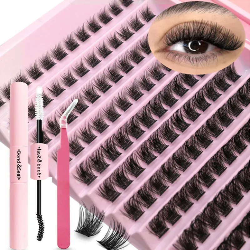 DIY-Wimpernverlängerungsset, individuelle Wimperncluster, Mischung aus Wimpernclustern mit Wimpernbindung und Dichtung und Wimpernaccessoires