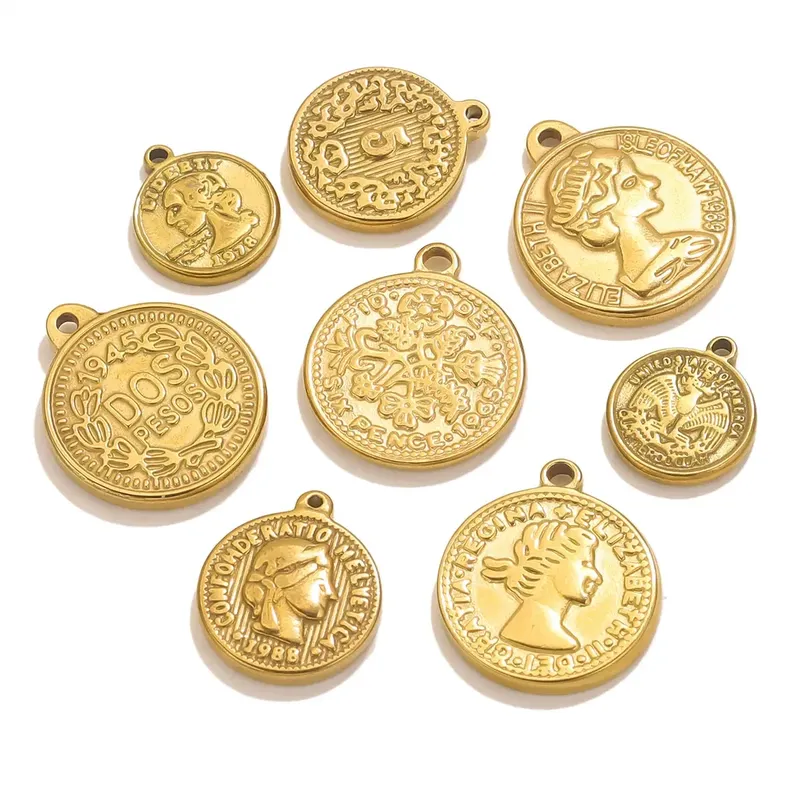 5PCS Edelstahl Medaille Münze Anhänger für Halskette Schmuck Machen DIY Vergoldet Königin Handwerk Schmuck Zubehör Großhandel