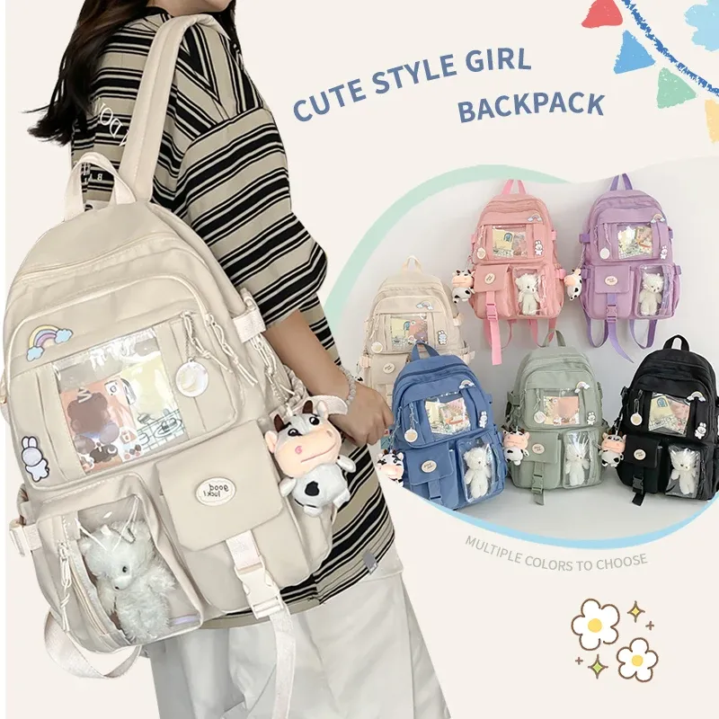 Neuer süßer Nylon-Rucksack, geeignet für junge Mädchen, Studentinnen und Damen, Studentenrucksack mit mehreren Taschen