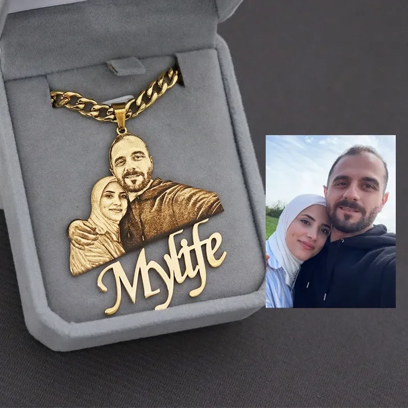 Personalisiertes Bild, Namensschild-Anhänger, individuelle Foto-Halskette, gravierte Porträt-Halskette, Weihnachtsgeschenk für Kinder, Schmuck, Familiengeschenke