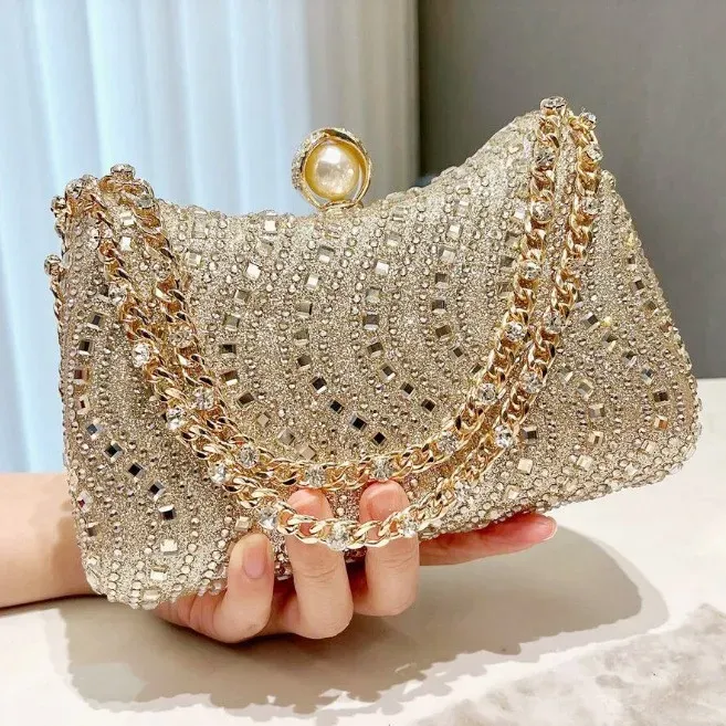 Feine Strass Diamant Inlay Abendessen Abendtasche Retro Luxus Gold Silber Blau Kleine Clutch für Frauen Hochzeit Party Umhängetasche