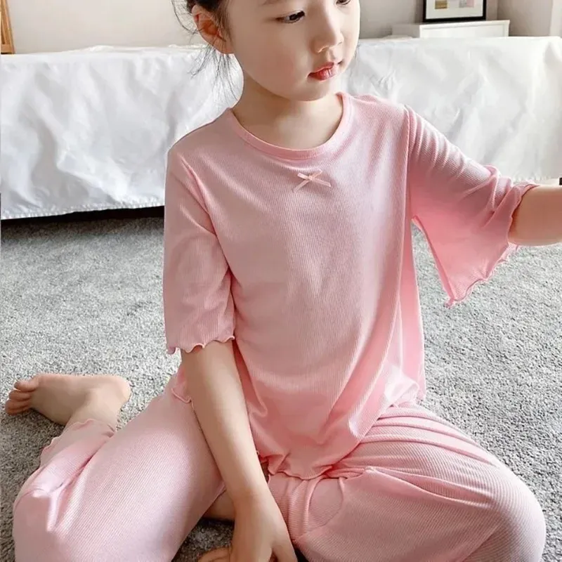 Mädchen Eis Seide Set Dünne Kinder Homewear Kleidung Sommer Kinder Klimaanlage Kurzarm Kinder Sets Mädchen Pyjamas Outfit
