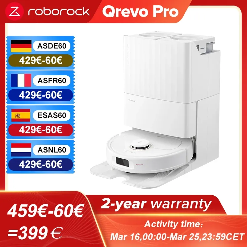 roborock Qrevo Pro (Upgrade von Qrevo S, S7 max ultra), Saugroboter mit All-in-One-Ladestation, FlexiArm-Design für Randnahes Wischen, dynamische Heißwasser-Moppwäsche und automatischer Moppdrocknung, intelligenter Schmutzerkennung und automatischer Dosier