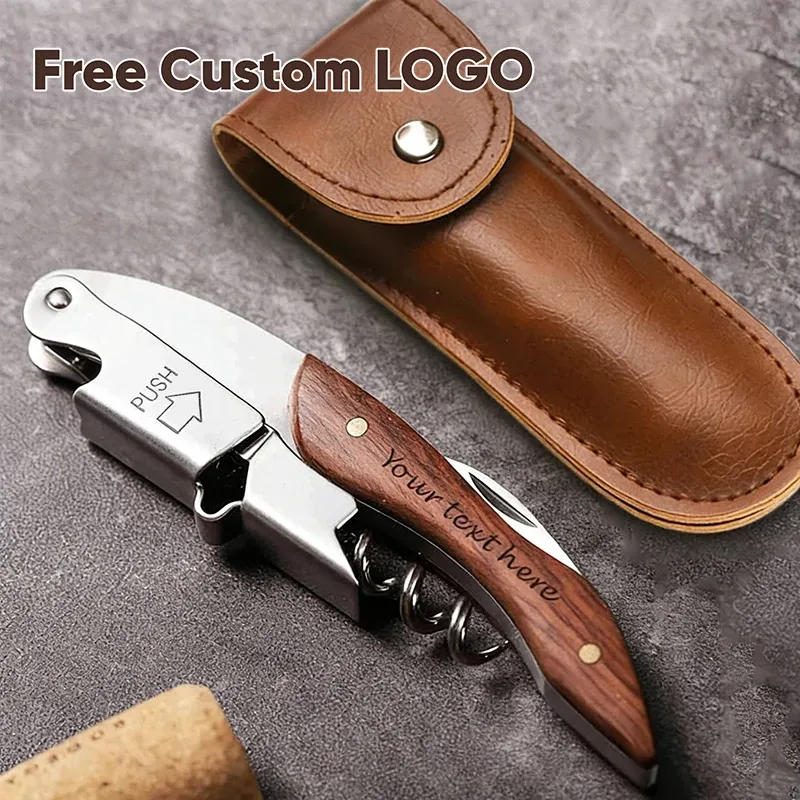 Kostenloser personalisierter Korkenzieher mit Gravur, Weinöffner mit Holster, Holzgriff, Flaschenöffner, Vatertag, Geburtstag, Geschenke, Mann
