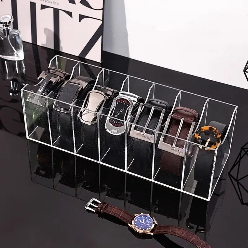Gürtel-Organizer-Boxen mit 3/5/7-Gitter, Acryl-Gürtel-Aufbewahrungshalter für Schrank, Vitrine für Krawatte, Fliege, Gürtel-Aufbewahrungsregal und Display