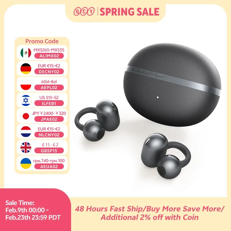 QCY Crossky C50 Drahtlose Ohrhörer mit offenem Ohr, Bluetooth 6.0, Komfort-Clip-On-Sport-Kopfhörer, 4 Mikrofone, KI, klarer Anruf, Bass-Boost-Kopfhörer