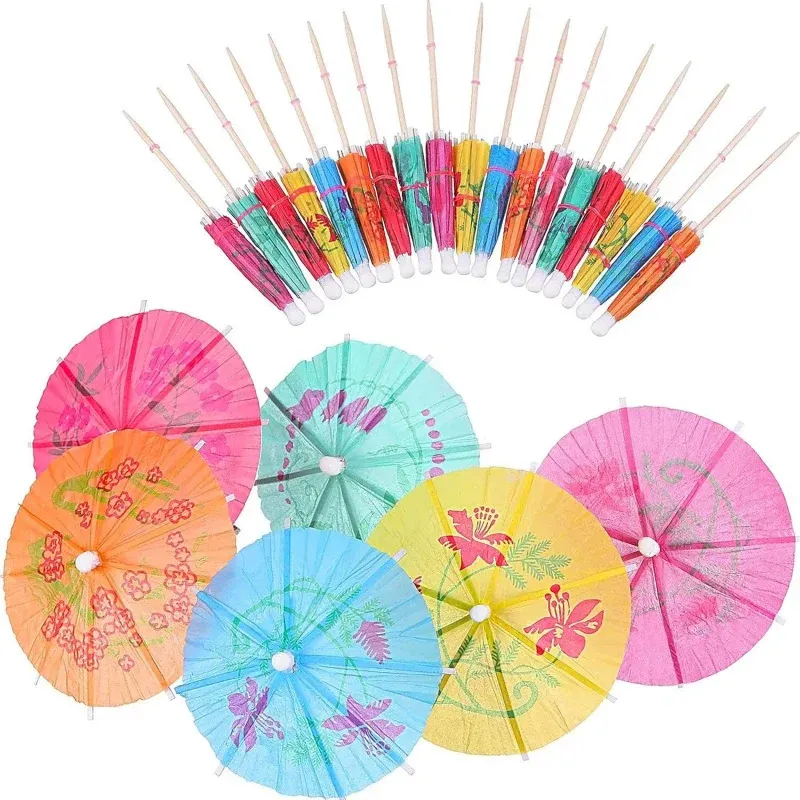 50 Stück Getränke-Regenschirme, Cocktail-Picks, hawaiianischer mehrfarbiger tropischer Sonnenschirm, Regenschirm, Cupcake-Topper für Partyzubehör