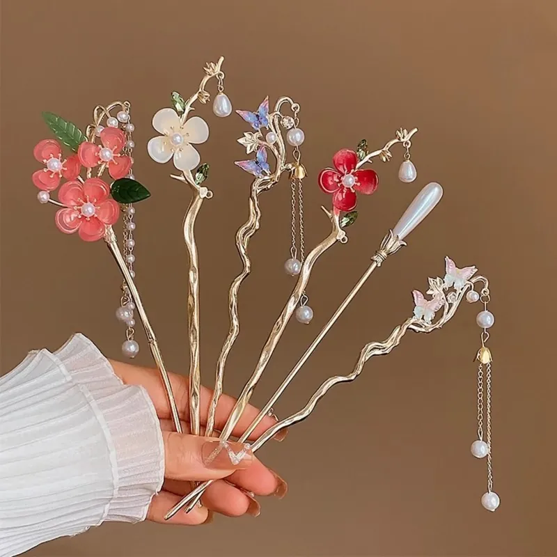 2023 neue Blume Haarnadel Für Frauen Elegante Blumen Schmetterling Perle Quaste Haar Stick Trendy Schmuck Haar Zubehör Haar Clips