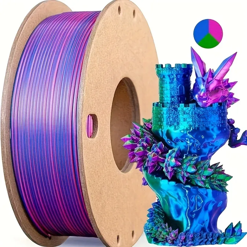 Dreifarbiges PLA-Seidenfilament, 250 g pro Rolle, Nettogewicht, geeignet für FDM-3D-Drucker, 1,75 mm Seiden-PLA-3D-Druckmaterial.