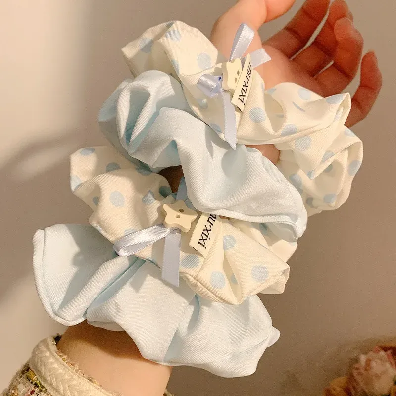 2 stücke Koreanische Blau Tupfen Scrunchies Dickdarm Stirnbänder Frauen Luxus Haar Seile Krawatten Faul Stil Haar Bundles headwear