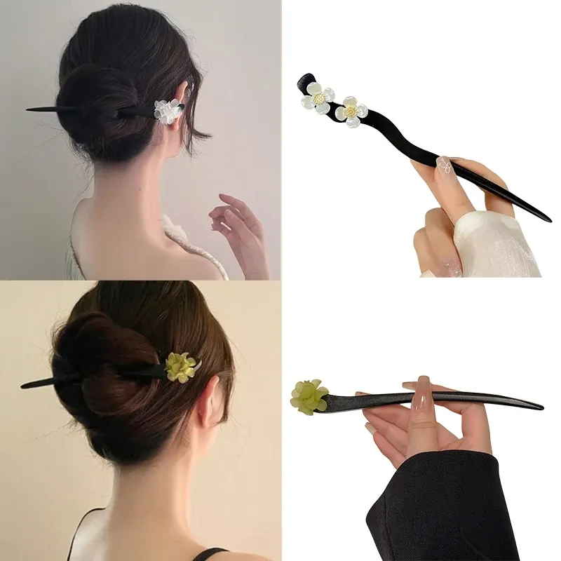 Vintage Chinesischen Stil Holz Blume Haar Sticks Perle Haarnadel Schmuck für Frauen Temperament Haar Zubehör Hochzeit Styling Gif