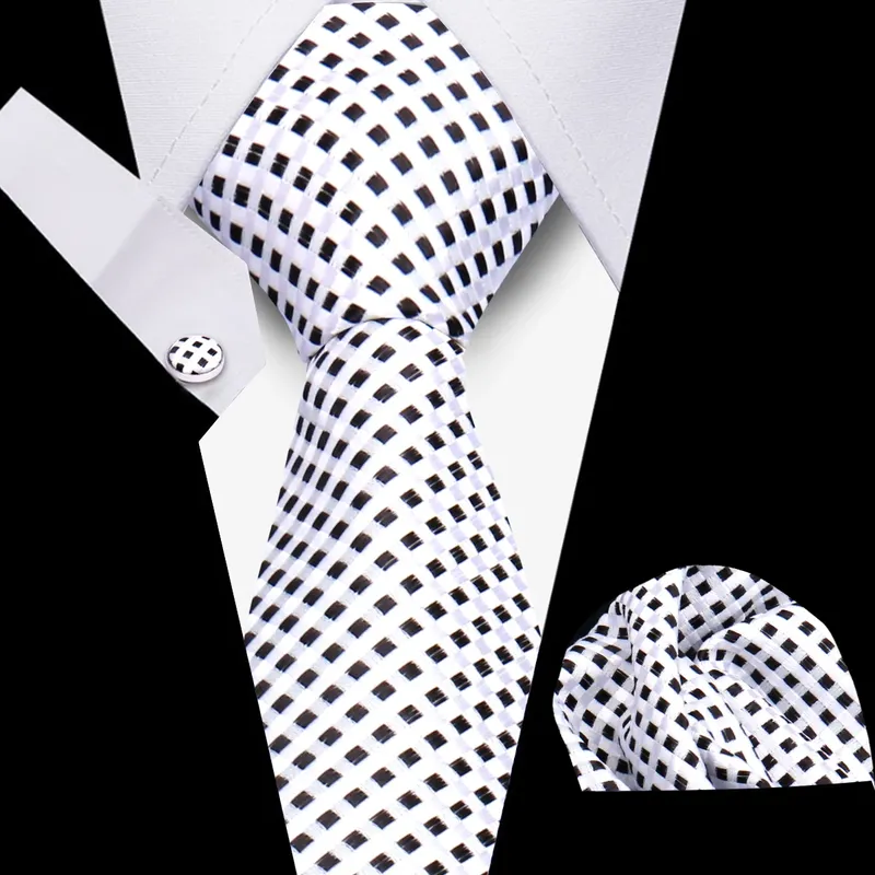 Krawatte Mann Luxus Business Krawatte Für Herren Manschettenknöpfe Einstecktuch Set 7,5 cm Krawatte Für Hochzeit Party Hemden Sets weiße Krawatten