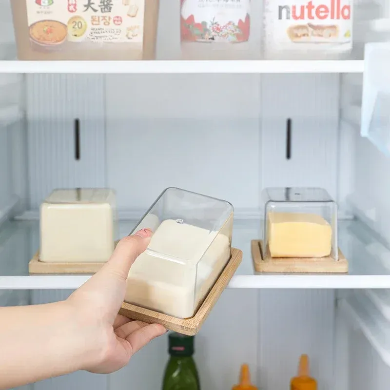 Nordic Arbeitsplatte Bambus Butter Teller Teller mit transparentem Acryl Deckel Küche Lagerung Butter Container Box Butter Geschirr