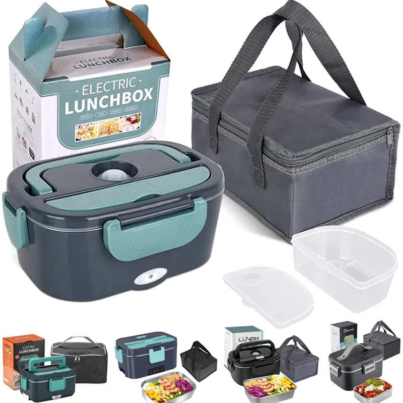 2-in-1 elektrische Lunchbox, auslaufsicherer tragbarer Speisenwärmer, 1,5/2/2,5 l, Mikrowellen-Bento-Lunchbox mit Edelstahlbehälter