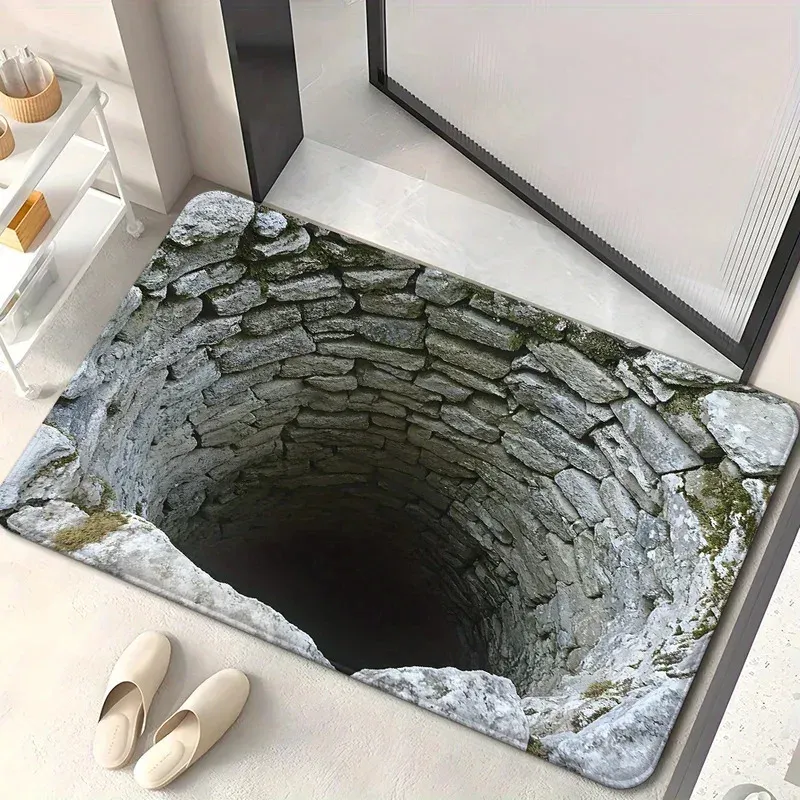 3D Optical Illusion Endless Abyss Rutschfeste Fußmatte, maschinenwaschbar, für Badezimmer, Schlafzimmer, Camping, Yoga, langlebige Bodenmatte